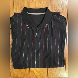 EUC Montechiaro Short Sleeve Zip Polo Shirt,size XL,black, blue/red striped